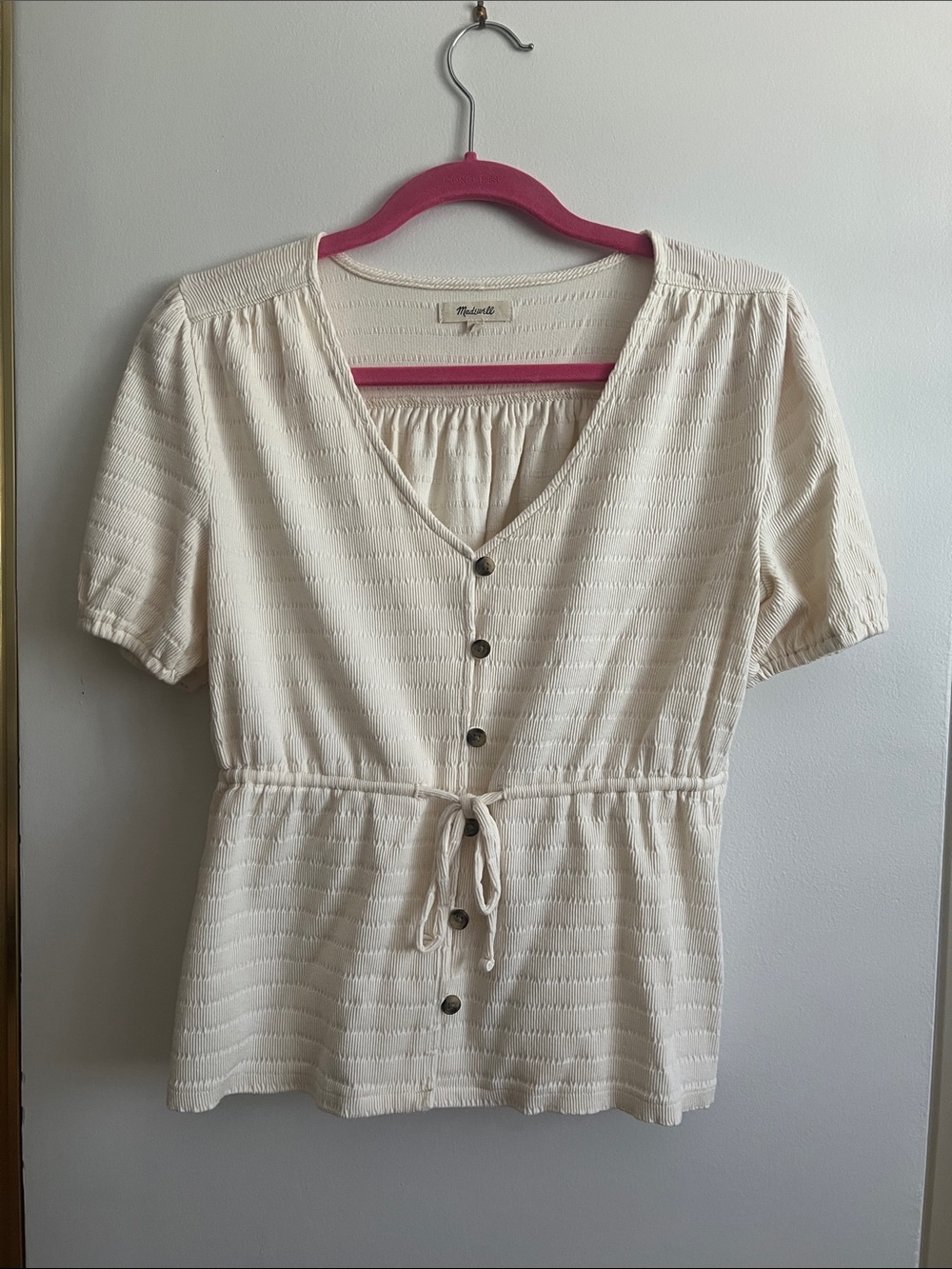 Madewell Cream Button-Front Peplum Top with Tie - Small